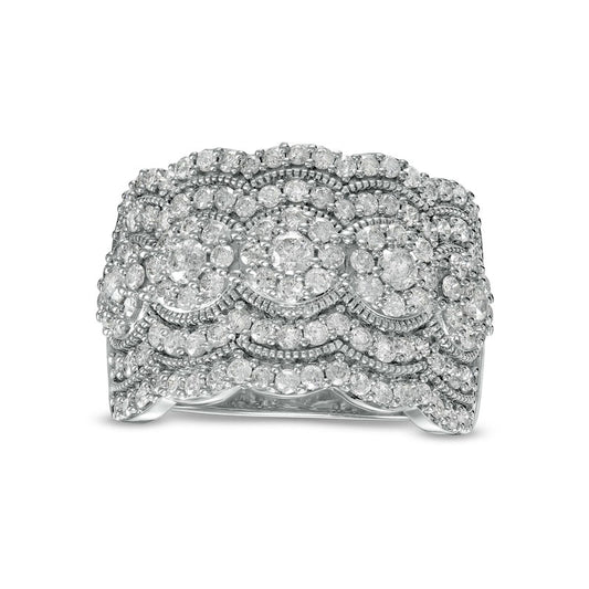 1.5 CT. T.W. Natural Diamond Art Deco Antique Vintage-Style Anniversary Band in Sterling Silver