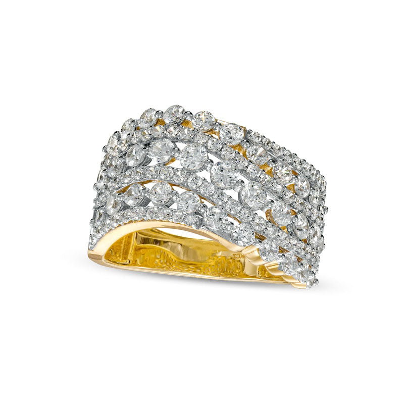 2.0 CT. T.W. Natural Diamond Multi-Row Wave Anniversary Band in Solid 10K Yellow Gold