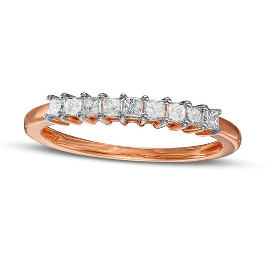 0.33 CT. T.W. Princess-Cut Natural Diamond Nine Stone Anniversary Band in Solid 10K Rose Gold