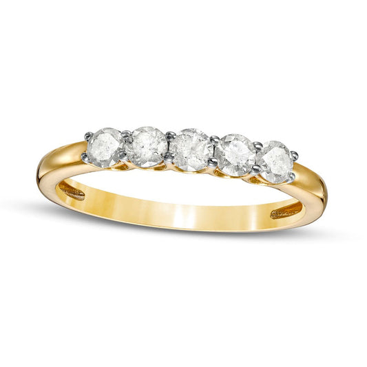 0.50 CT. T.W. Natural Diamond Five Stone Anniversary Band in Solid 10K Yellow Gold