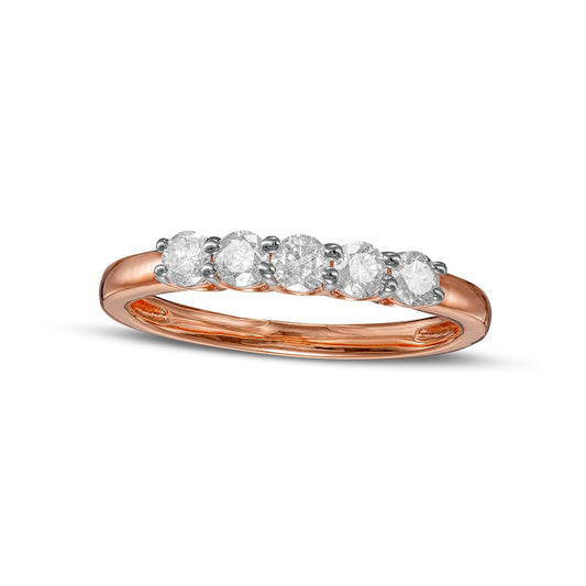 0.50 CT. T.W. Natural Diamond Five Stone Anniversary Band in Solid 10K Rose Gold
