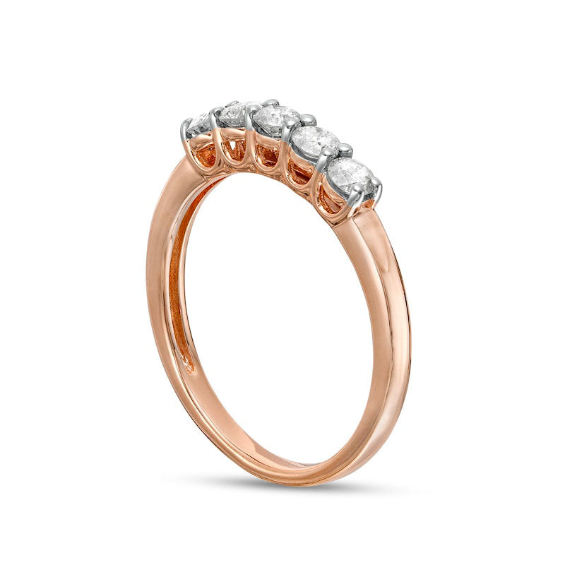 0.50 CT. T.W. Natural Diamond Five Stone Anniversary Band in Solid 10K Rose Gold