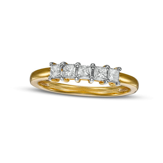 0.50 CT. T.W. Princess-Cut Natural Diamond Five Stone Anniversary Band in Solid 10K Yellow Gold