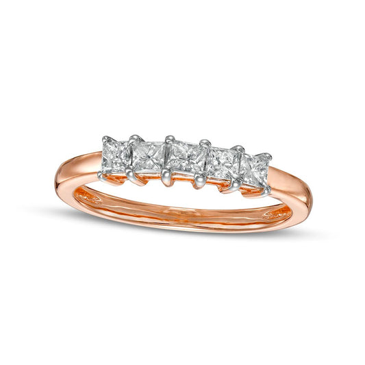 0.50 CT. T.W. Princess-Cut Natural Diamond Five Stone Anniversary Band in Solid 10K Rose Gold