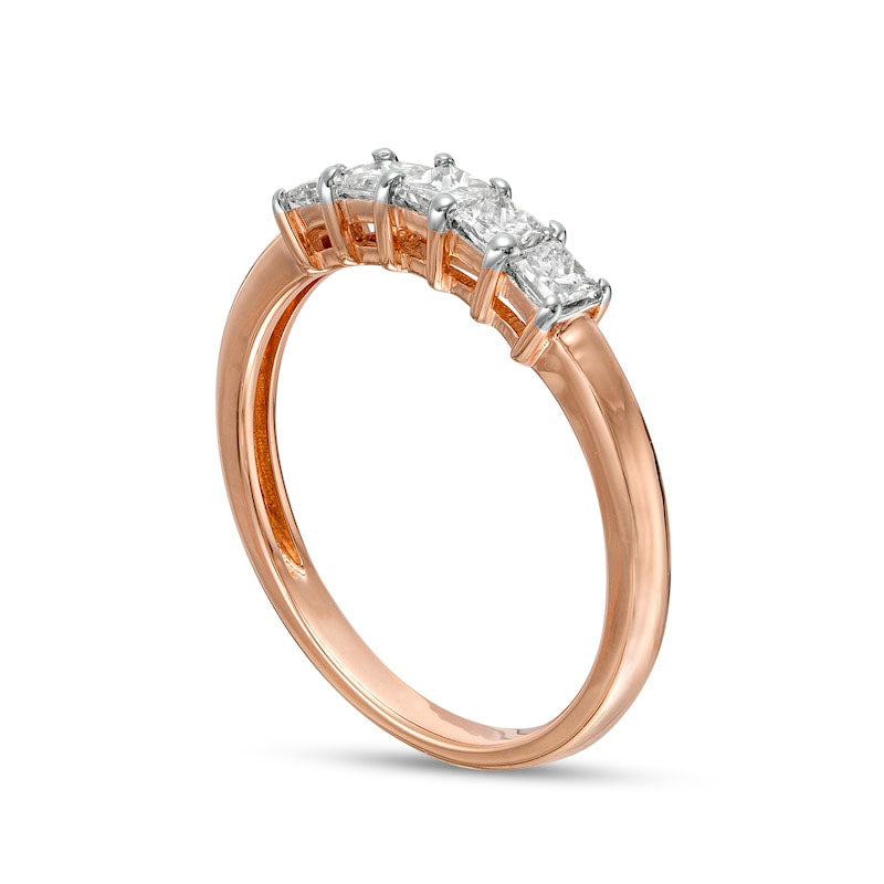 0.50 CT. T.W. Princess-Cut Natural Diamond Five Stone Anniversary Band in Solid 10K Rose Gold