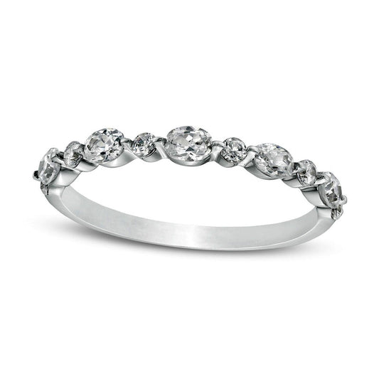 0.63 CT. T.W. Certified Oval Natural Diamond Alternating Anniversary Band in Solid 14K White Gold (I/SI2)