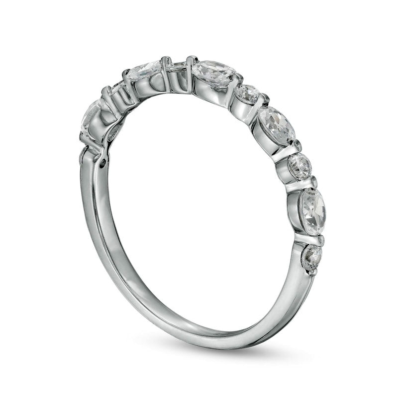 0.63 CT. T.W. Certified Oval Natural Diamond Alternating Anniversary Band in Solid 14K White Gold (I/SI2)