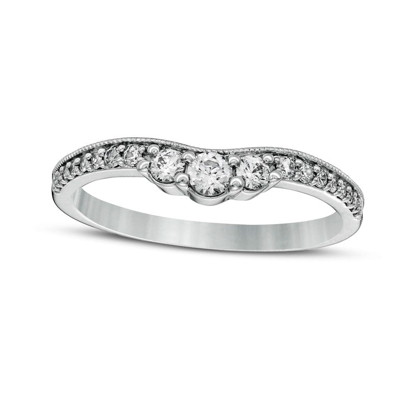 0.33 CT. T.W. Natural Diamond Contour Antique Vintage-Style Anniversary Band in Solid 14K White Gold