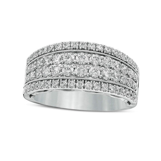 1.38 CT. T.W. Natural Diamond Multi-Row Antique Vintage-Style Anniversary Band in Solid 14K White Gold