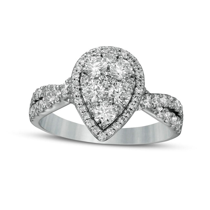 1.25 CT. T.W. Composite Pear-Shaped Natural Diamond Frame Twist Shank Engagement Ring in Solid 14K White Gold