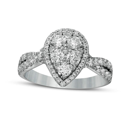 1.25 CT. T.W. Composite Pear-Shaped Natural Diamond Frame Twist Shank Engagement Ring in Solid 14K White Gold