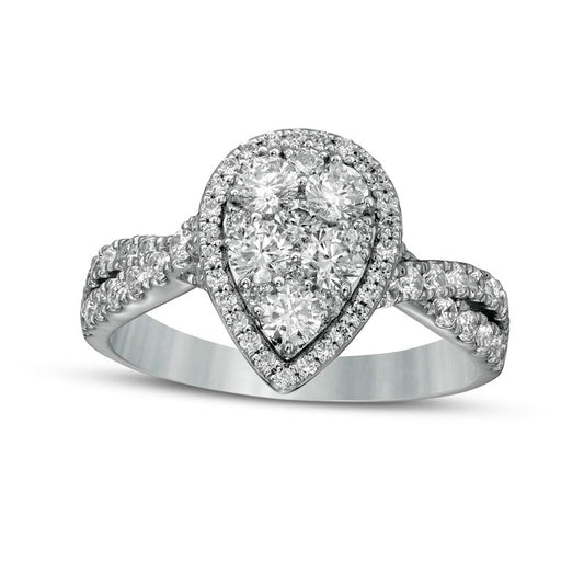 1.25 CT. T.W. Composite Pear-Shaped Natural Diamond Frame Twist Shank Engagement Ring in Solid 14K White Gold