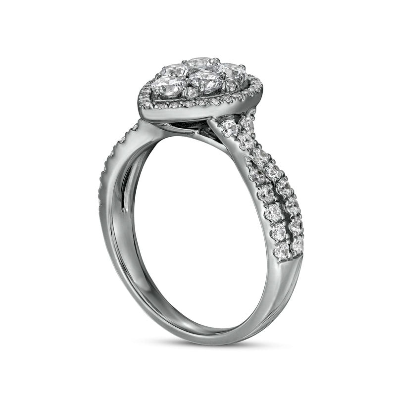 1.25 CT. T.W. Composite Pear-Shaped Natural Diamond Frame Twist Shank Engagement Ring in Solid 14K White Gold
