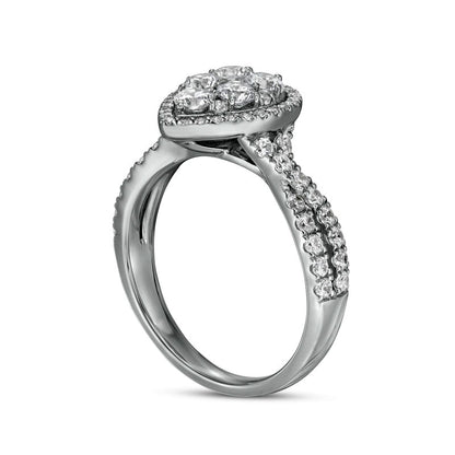1.25 CT. T.W. Composite Pear-Shaped Natural Diamond Frame Twist Shank Engagement Ring in Solid 14K White Gold