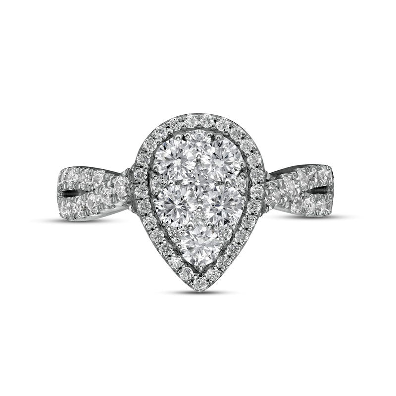 1.25 CT. T.W. Composite Pear-Shaped Natural Diamond Frame Twist Shank Engagement Ring in Solid 14K White Gold