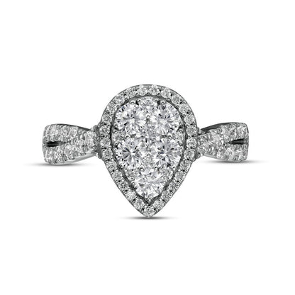 1.25 CT. T.W. Composite Pear-Shaped Natural Diamond Frame Twist Shank Engagement Ring in Solid 14K White Gold