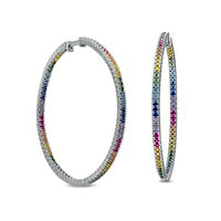 Lab-Created Multi-Gemstone Inside-Out Hoop Earrings in Sterling Silver