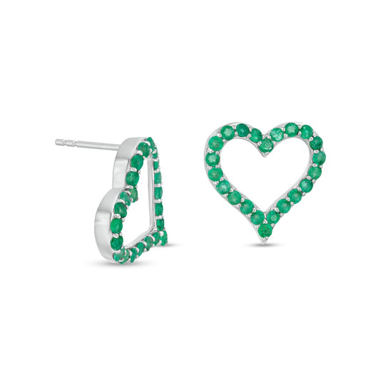 Emerald Heart Outline Stud Earrings in Sterling Silver