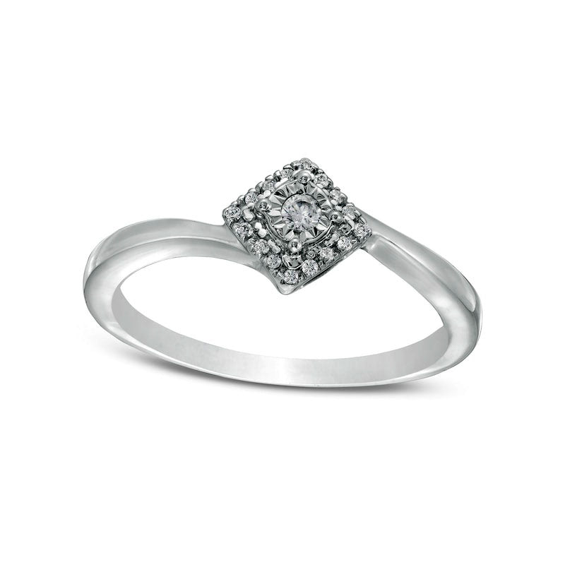 0.07 CT. T.W. Natural Diamond Frame Tilted Square Ring in Sterling Silver