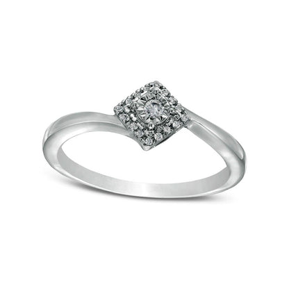 0.07 CT. T.W. Natural Diamond Frame Tilted Square Ring in Sterling Silver