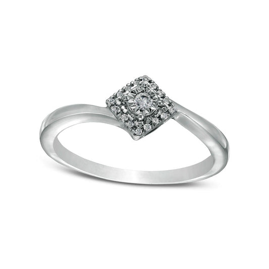 0.07 CT. T.W. Natural Diamond Frame Tilted Square Ring in Sterling Silver