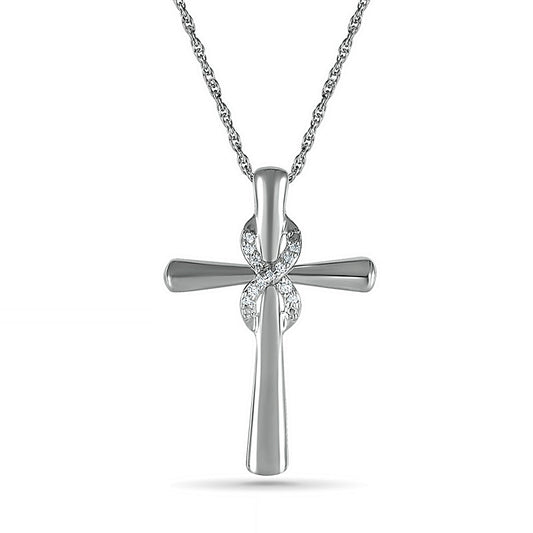 Natural Diamond Accent Infinity Cross Pendant in Sterling Silver