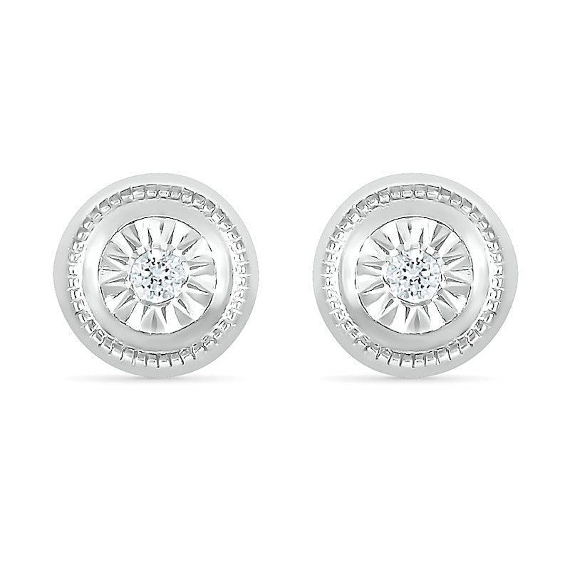 0.05 CT. T.W. Diamond Solitaire Textured Frame Stud Earrings in Sterling Silver