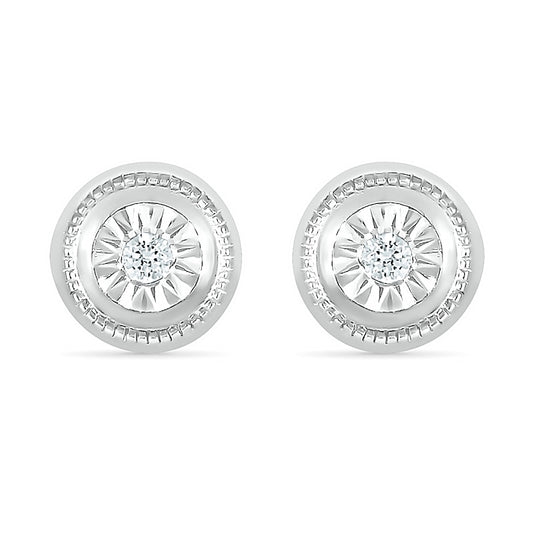 0.05 CT. T.W. Diamond Solitaire Textured Frame Stud Earrings in Sterling Silver