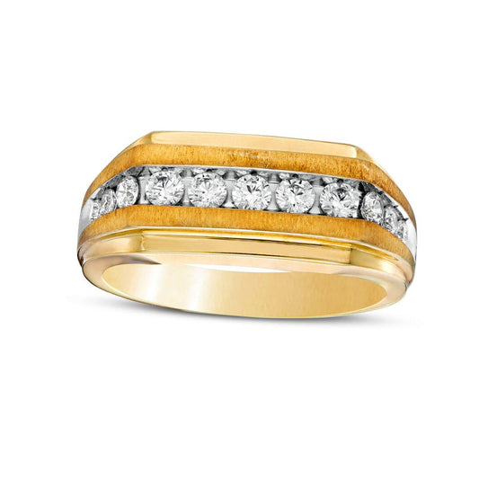 Men's 0.63 CT. T.W. Natural Diamond Graduated Eleven Stone Wedding Band in Solid 10K Yellow Gold