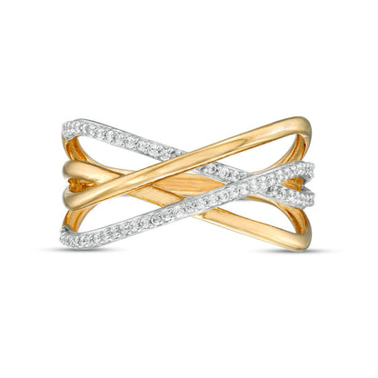 0.20 CT. T.W. Natural Diamond Multi-Row Crossover Ring in Solid 10K Yellow Gold