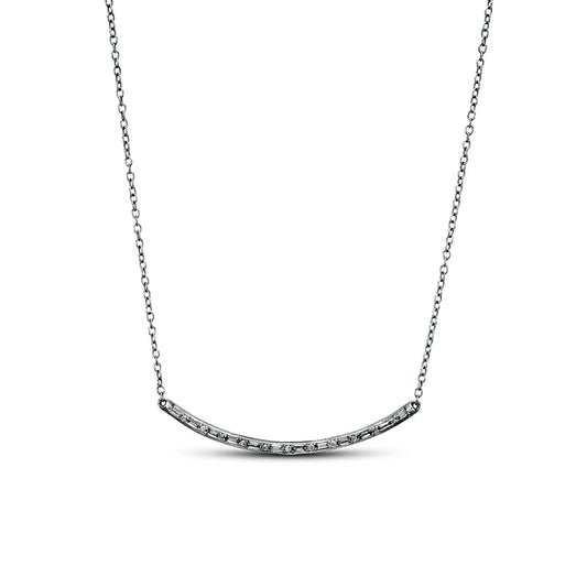 0.17 CT. T.W. Baguette and Round Natural Diamond Curved Bar Necklace in 10K White Gold