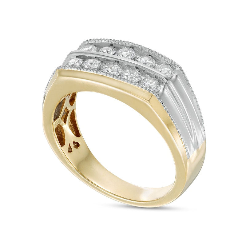 Men's 1.0 CT. T.W. Natural Diamond Double Row Wedding Band in Solid 10K Two-Tone Gold