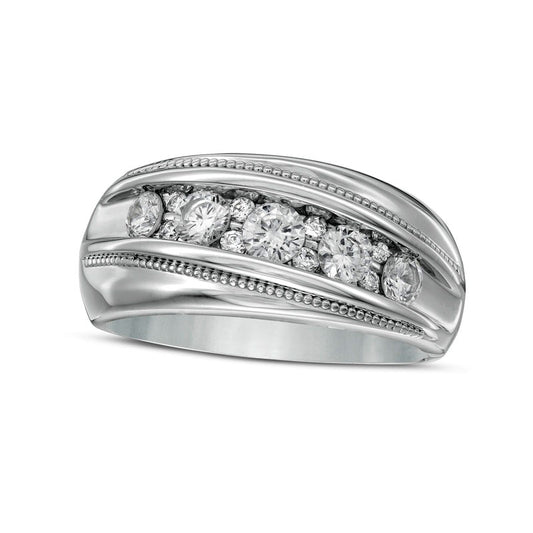 Men's 1.0 CT. T.W. Natural Diamond Slanted Wedding Band in Solid 10K White Gold