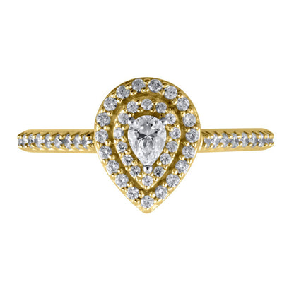 0.50 CT. T.W. Pear-Shaped Natural Diamond Double Frame Engagement Ring in Solid 10K Yellow Gold