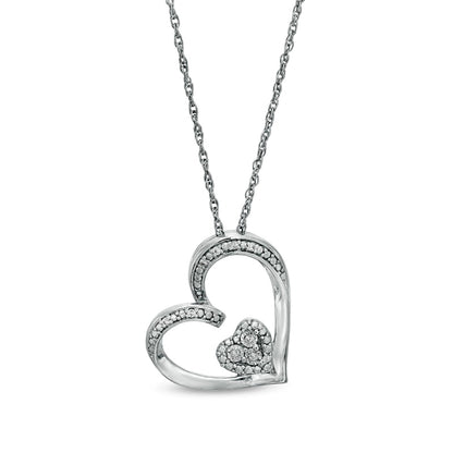 Natural Diamond Accent Tilted Double Heart Pendant in Sterling Silver