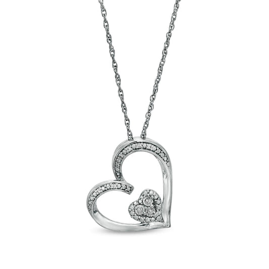Natural Diamond Accent Tilted Double Heart Pendant in Sterling Silver