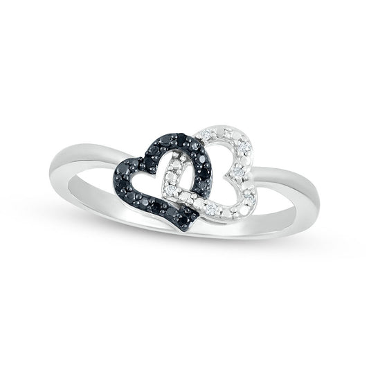 0.05 CT. T.W. Black Enhanced and White Natural Diamond Heart Link Ring in Sterling Silver