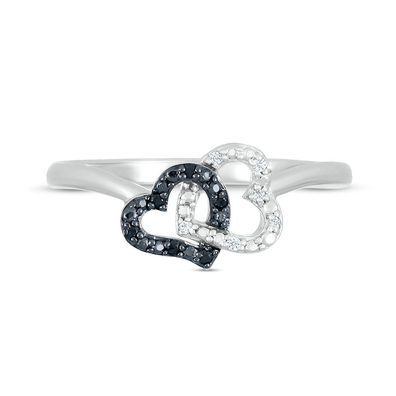 0.05 CT. T.W. Black Enhanced and White Natural Diamond Heart Link Ring in Sterling Silver
