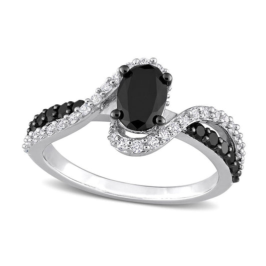 1.0 CT. T.W. Oval Black Enhanced Natural Diamond and White Sapphire Bypass Ring in Sterling Silver
