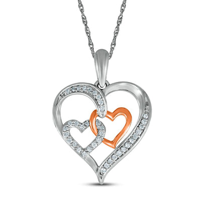0.17 CT. T.W. Natural Diamond Interlocking Heart Trio Pendant in Sterling Silver and 10K Rose Gold