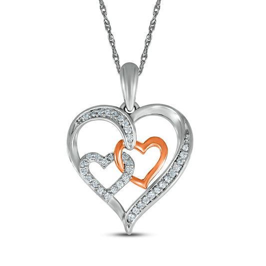 0.17 CT. T.W. Natural Diamond Interlocking Heart Trio Pendant in Sterling Silver and 10K Rose Gold