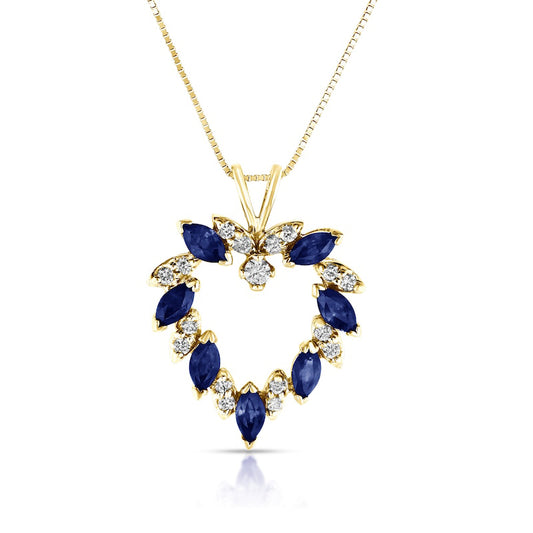 Marquise Blue Sapphire and 0.2 CT. T.W. Natural Diamond Leaf Alternating Wreath Heart Pendant in 14K Gold