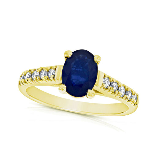 Oval Blue Sapphire and 0.33 CT. T.W. Natural Diamond Engagement Ring in Solid 14K Gold