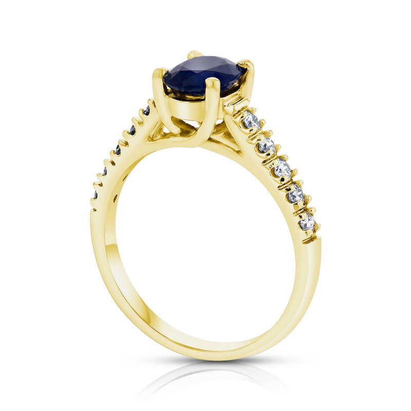 Oval Blue Sapphire and 0.33 CT. T.W. Natural Diamond Engagement Ring in Solid 14K Gold