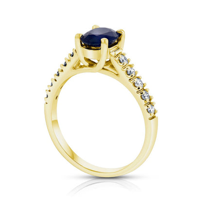 Oval Blue Sapphire and 0.33 CT. T.W. Natural Diamond Engagement Ring in Solid 14K Gold