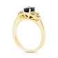 Oval Blue Sapphire and 0.33 CT. T.W. Natural Diamond Tri-Sides Engagement Ring in Solid 14K Gold