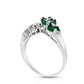 Marquise Emerald and 0.10 CT. T.W. Natural Diamond Leaf Branch Chevron Ring in Solid 14K White Gold