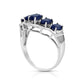 Oval Blue Sapphire and Natural Diamond Accent Five Stone Chevron Ring in Solid 14K White Gold