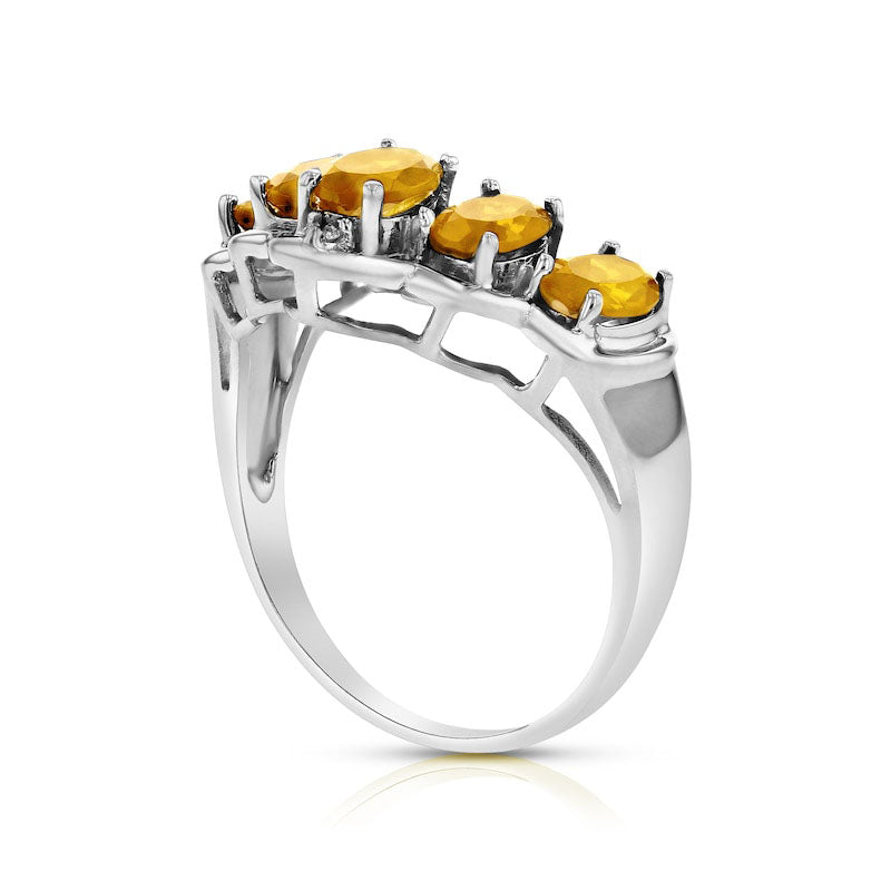 Oval Citrine and Natural Diamond Accent Five Stone Chevron Ring in Solid 14K White Gold