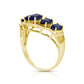 Oval Blue Sapphire and Natural Diamond Accent Five Stone Chevron Ring in Solid 14K Gold